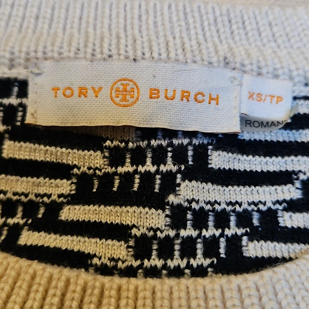 TORY BURCH Geometric Pattern Crew Neck Sweater - XS